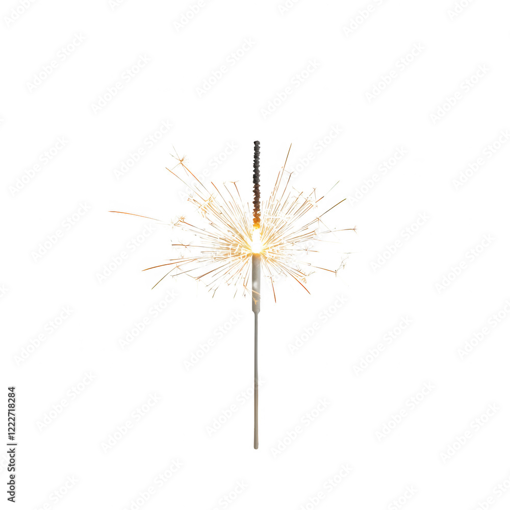 A vibrant sparkler lighting up the night, perfect for celebrations and festivities., isolated on a transparent background.