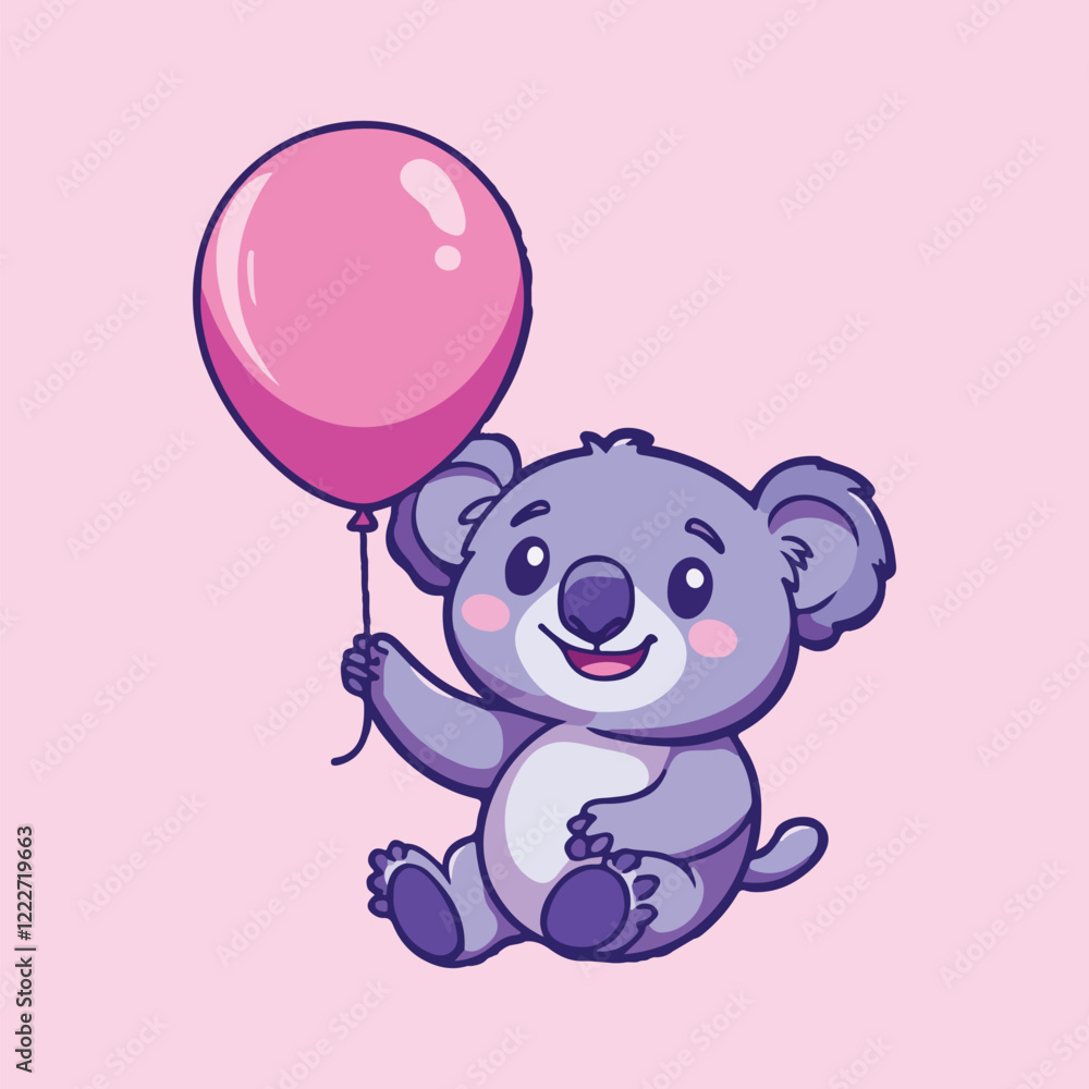 Fototapeta premium Cute koala with balloon cartoon vector illustration