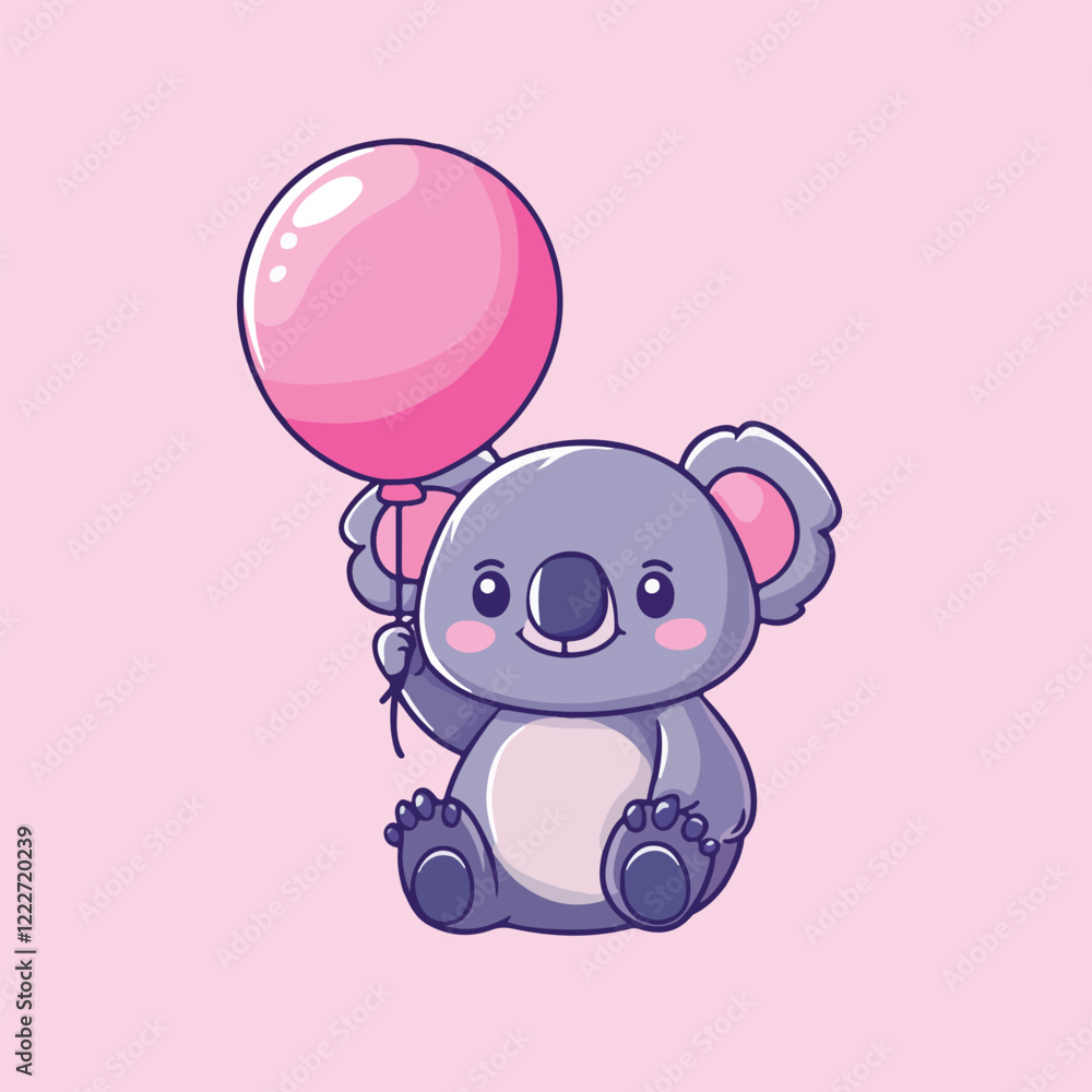 Obraz premium Cute koala with balloon cartoon vector illustration