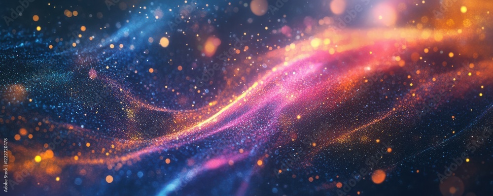 Obraz premium Vibrant cosmic wave of colorful light sparkles in abstract space