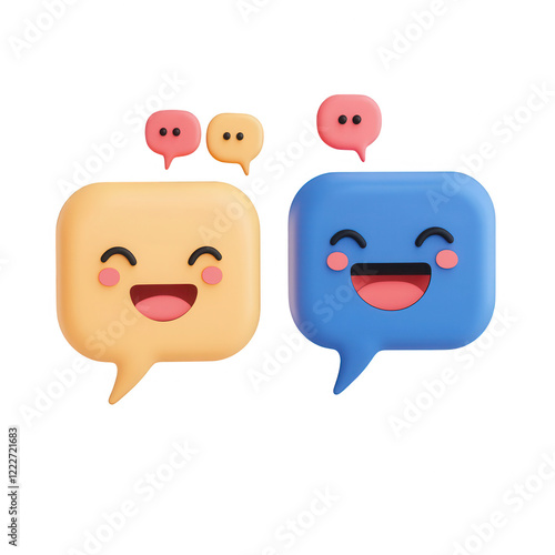 Colorful chat bubbles expressing happiness and joy with smiling faces., isolated on a transparent background. photo