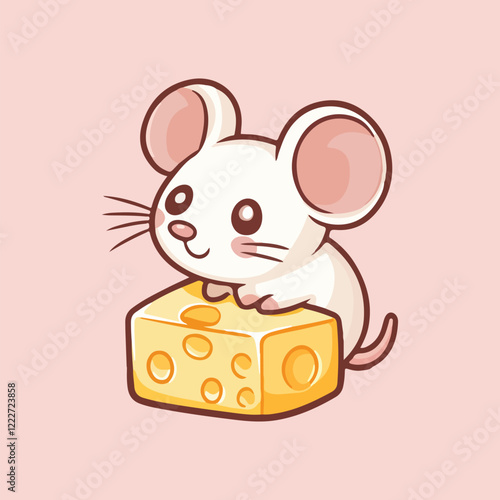 mouse with cheese vector illustration