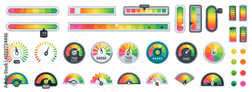 Speedometer scale set. Meter level score measure vector set