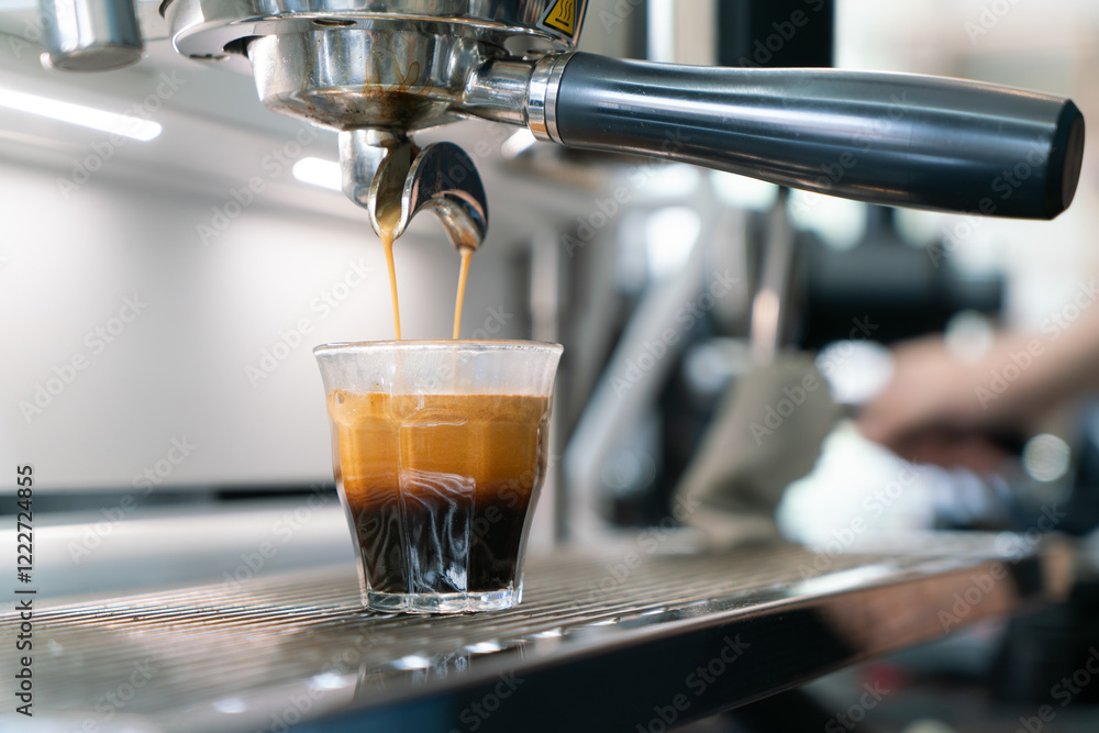 Professional espresso coffee making machine in a restaurant