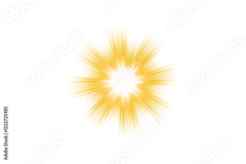 Glowing sun with lens flare light effect. Radiant light burst. Shine sunlight explodes effect. Sunburst with ray. sunbeam explosion. bright flash. Light of sun isolated on transparent background PNG