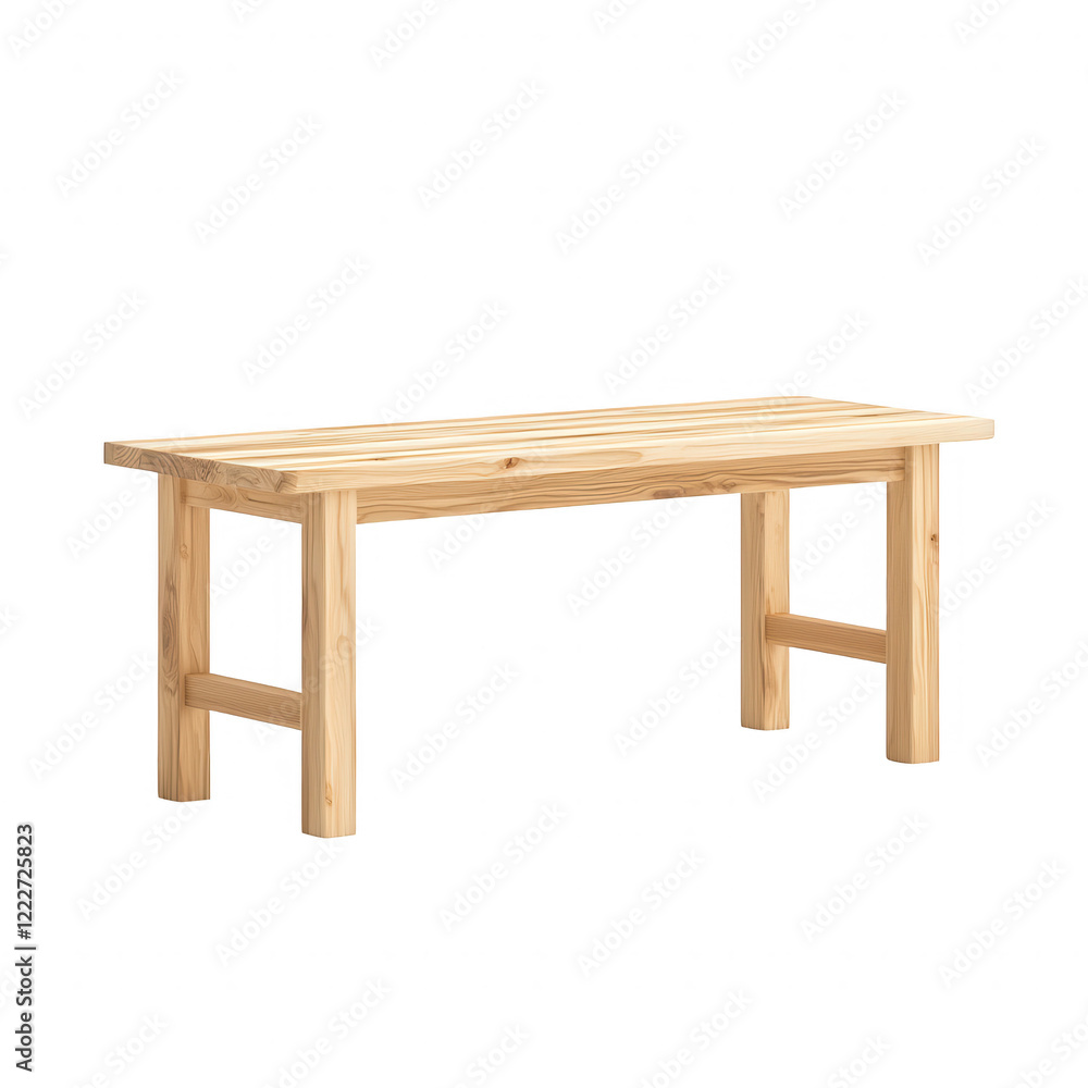 Simple wooden bench with a natural finish, perfect for outdoor or indoor seating. Simple wooden bench with a natural finish, perfect for outdoor or indoor seating.