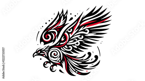 Tribal Eagle Mid-Flight with Intricate Feather Details
