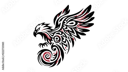 Decorative Tribal Eagle in Flight on White Background