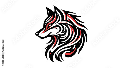 Black and Red Wolf Illustration on White Background