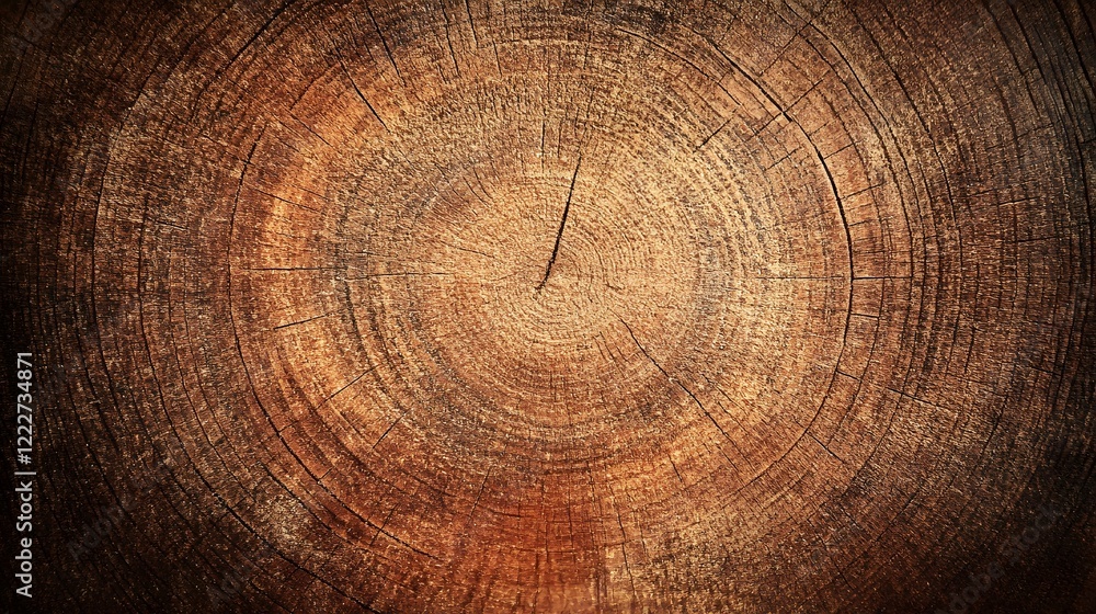 Naklejka premium Detailed Cross Section of Tree Trunk, Wooden Texture Background