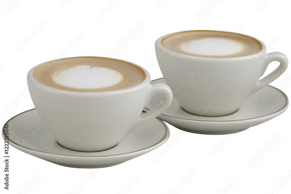 Two Cups of Cappuccino Coffee with Heart Latte Art Two Cups of Cappuccino Coffee with Heart Latte Art