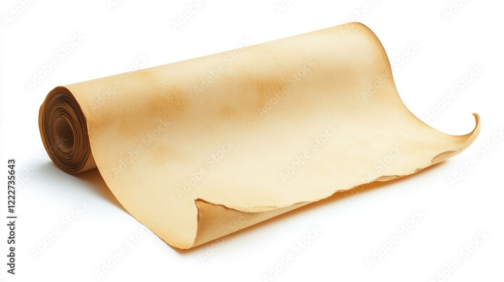 A rolled piece of aged parchment paper, often used for documents or artistic purposes. A rolled piece of aged parchment paper, often used for documents or artistic purposes.