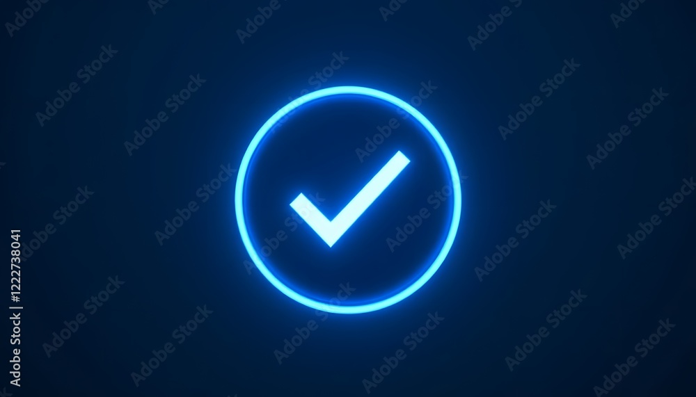 Glowing blue checkmark or right symbol on round light circle isolated. Confirmation, success & agreement. Futuristic visual checkbox tick mark Glowing blue checkmark or right symbol on round light circle isolated. Confirmation, success & agreement. Futuristic visual checkbox tick mark