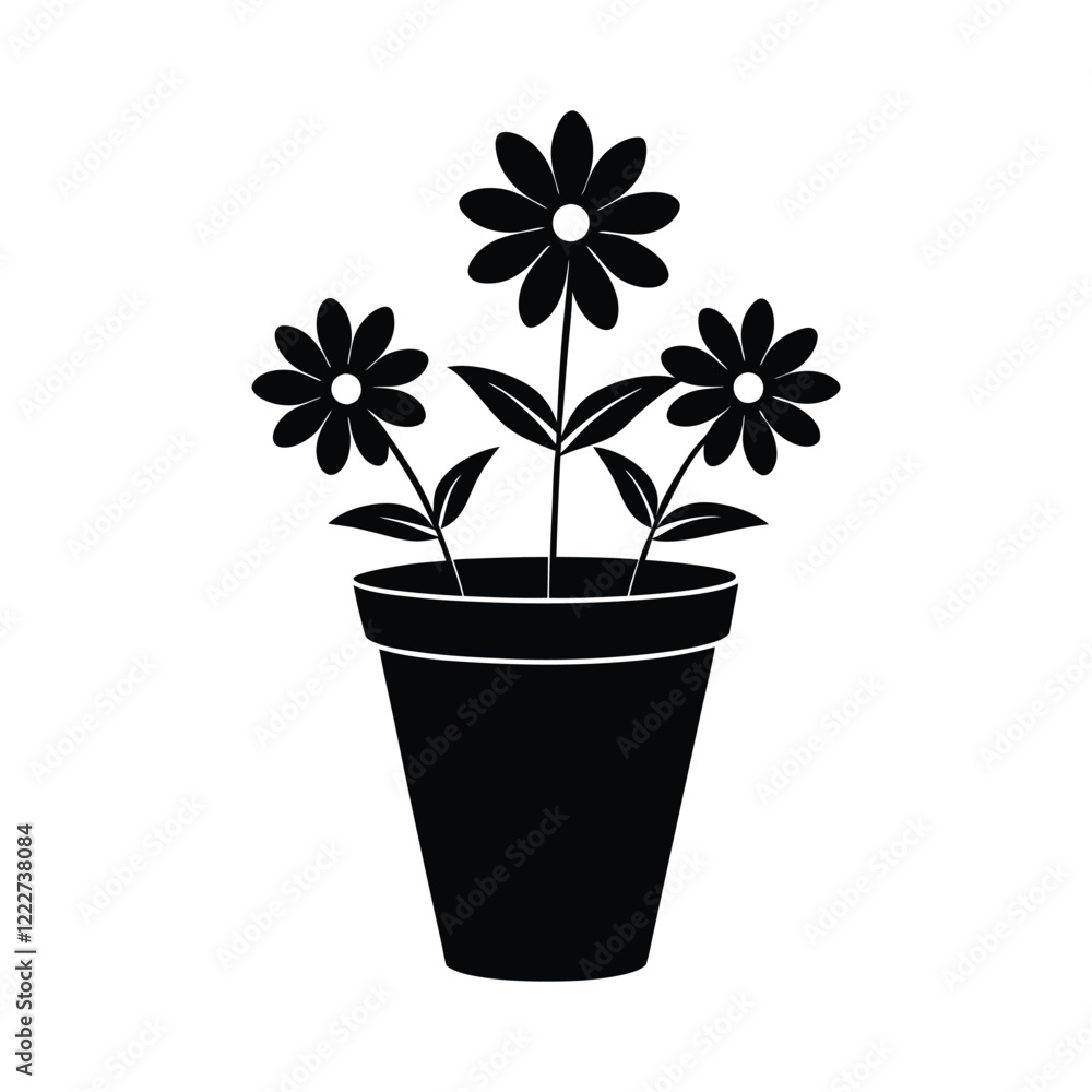 Flower in a Pot Silhouette Vector Icon for Gardening and Home Decor Flower in a Pot Silhouette Vector Icon for Gardening and Home Decor