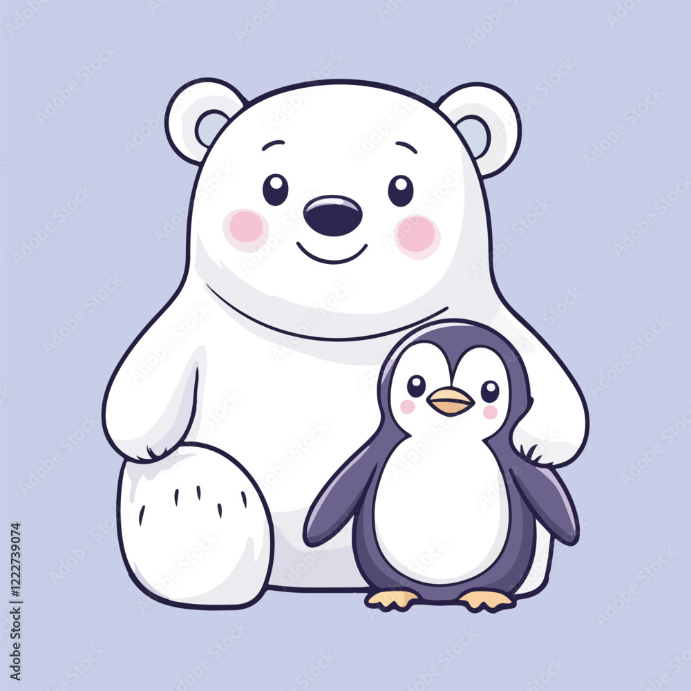 Polar Bear and Penguin Sliding Together vector illustration Polar Bear and Penguin Sliding Together vector illustration