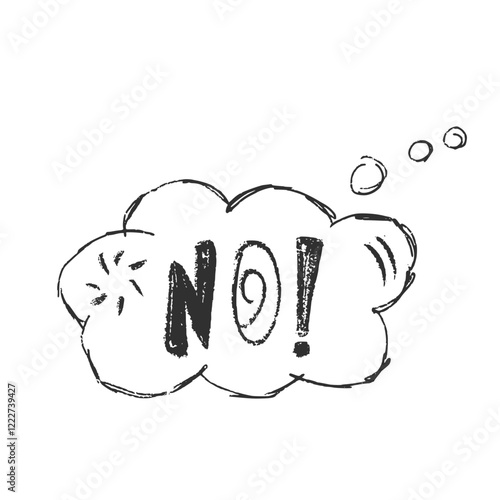 Speech thinking bubble with No sign. Curse crayon doodle text. Negative reply on chat dialog cloud. Vector denial hand drawn illustration