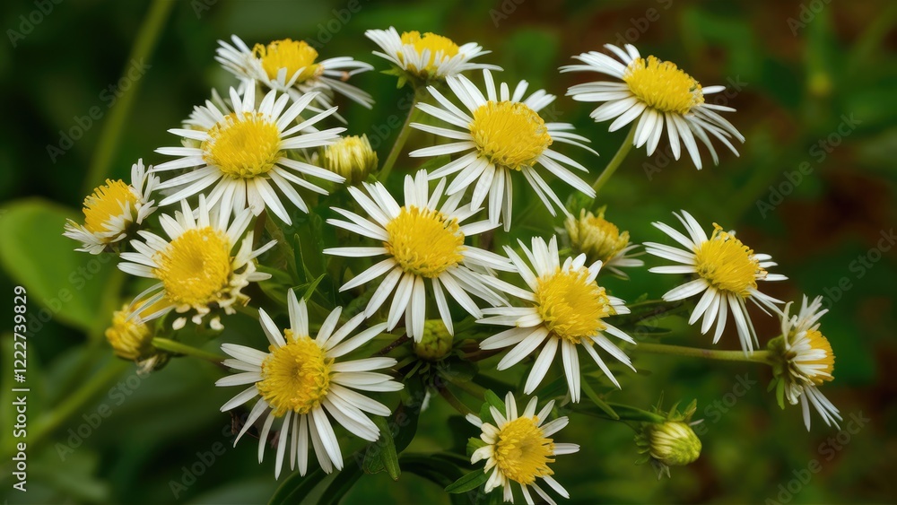Cluster of Butter Daisy flowers with white petals and yellow centers set against a lush green background showcasing vibrant natural beauty. Cluster of Butter Daisy flowers with white petals and yellow centers set against a lush green background showcasing vibrant natural beauty.