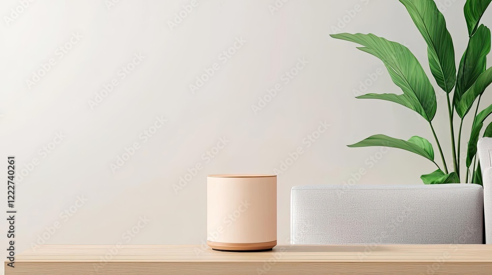 Sustainable home minimalist idea. A minimalist table setting with a plant and a modern decorative item. Sustainable home minimalist idea. A minimalist table setting with a plant and a modern decorative item.