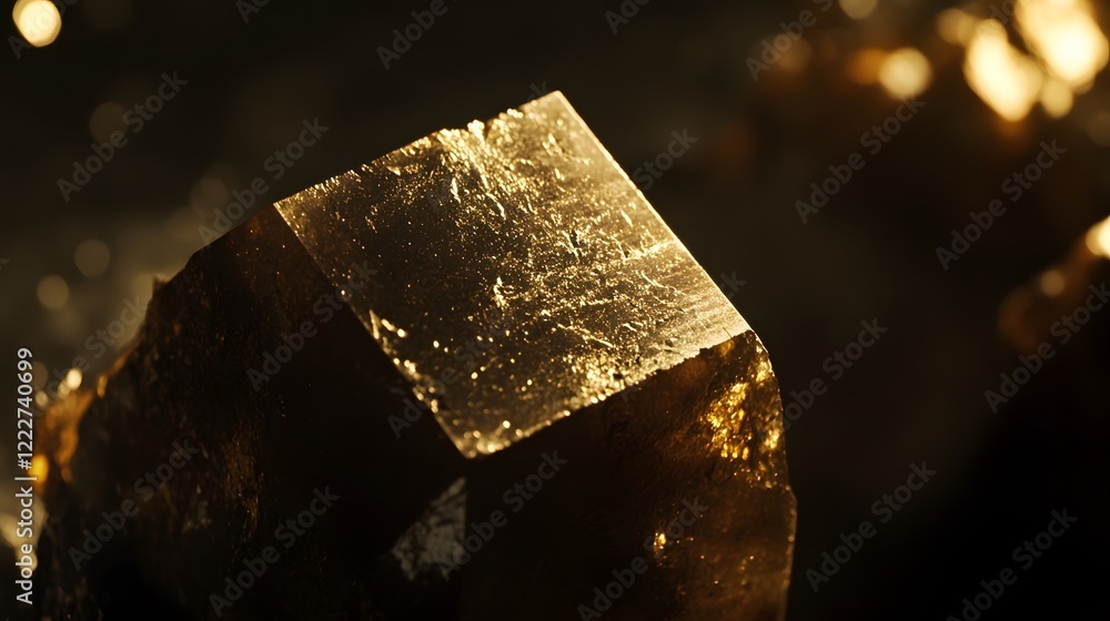 Golden Pyrite Crystal Cube Macro Photography Golden Pyrite Crystal Cube Macro Photography