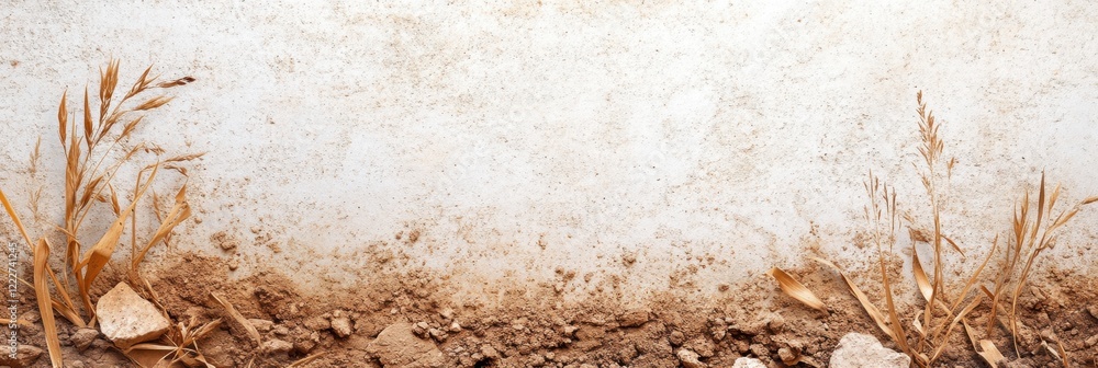 Fototapeta premium Rustic fields showcase the beauty of dirt and grass textures in harmonious earth tones