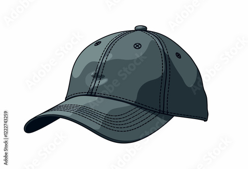 Unisex Athletic Cap Vector Illustration: Isolated line art mockup showcases baseball, tennis, golf, & hiking hats on a white background. Tailor it for your merchandise.
