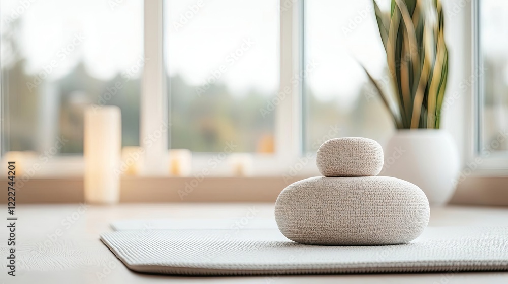 Minimalist home concept. A serene scene featuring balanced stones, promoting tranquility and mindfulness. Minimalist home concept. A serene scene featuring balanced stones, promoting tranquility and mindfulness.