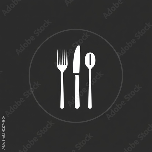 Cutlery set on a plate, simple icon graphic, for restaurant or food photo