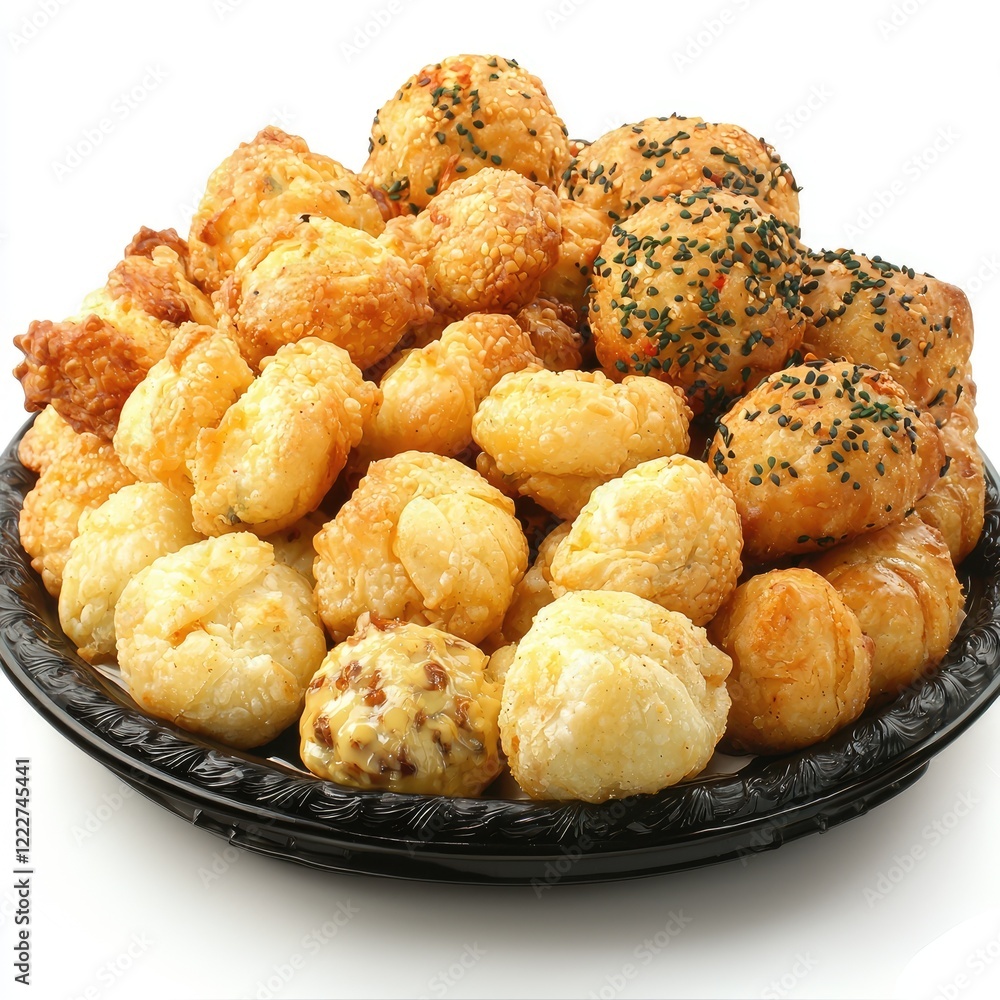 Assorted pastries on platter, party food, buffet, delicious baked goods, white background, food photography Assorted pastries on platter, party food, buffet, delicious baked goods, white background, food photography