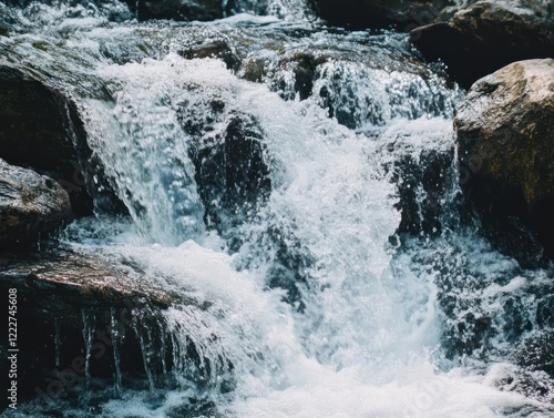 Wallpaper Mural A cascade of water over dark stones creates a dynamic and powerful flow of nature Torontodigital.ca