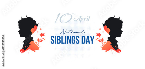 Siblings Day, April 10. Greeting template to commemorate national brothers' day. Featuring a vector illustration of the silhouettes of little brothers