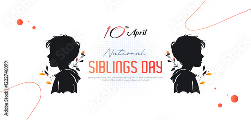 Siblings Day, April 10. Greeting template to commemorate national brothers' day. Featuring a vector illustration of the silhouettes of little brothers