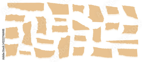 Set of torn edges papers. Tear sheets pieces pack. Jagged freeform templates. Collage elements. Ripped blank pages. Vector hand drawn flat collection illustration isolated on white background.