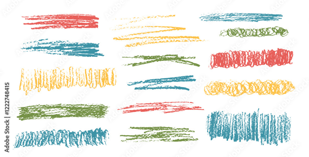Crayon underline set. Pencil scribble lines pack. Vector hand drawn brush stroke collection illustration isolated on white background. Kids highlights handwritten shape elements. Chalk emphasis figure Crayon underline set. Pencil scribble lines pack. Vector hand drawn brush stroke collection illustration isolated on white background. Kids highlights handwritten shape elements. Chalk emphasis figure