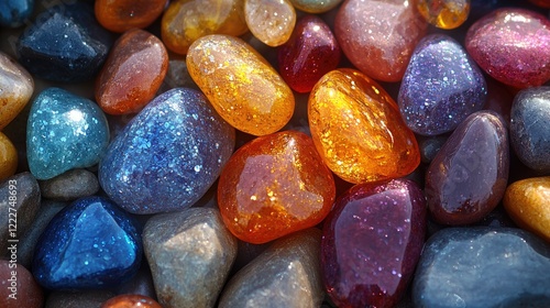 A vibrant assortment of colorful pebbles and stones, photo