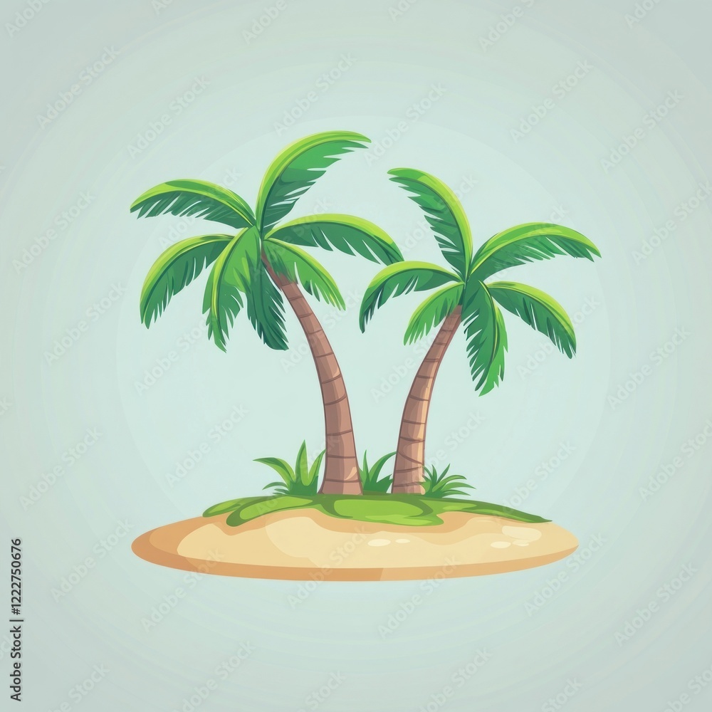 Obraz premium Island with palm trees tropical art vegetation.