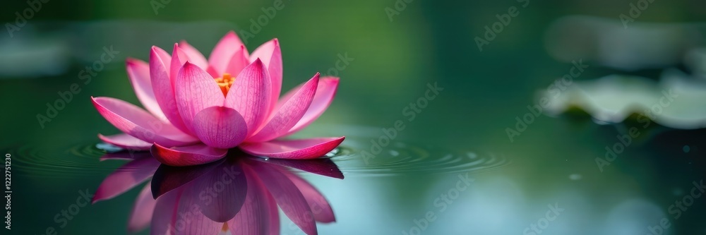 Delicate pink petals float on calm lake surface, clear reflection, pink lotus flower, blooming flower Delicate pink petals float on calm lake surface, clear reflection, pink lotus flower, blooming flower