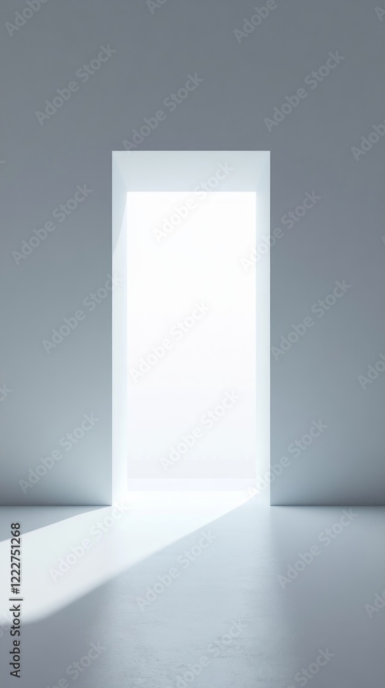 Empty Modern Architecture Interior Design with Bright Sunlight and Open Doorway