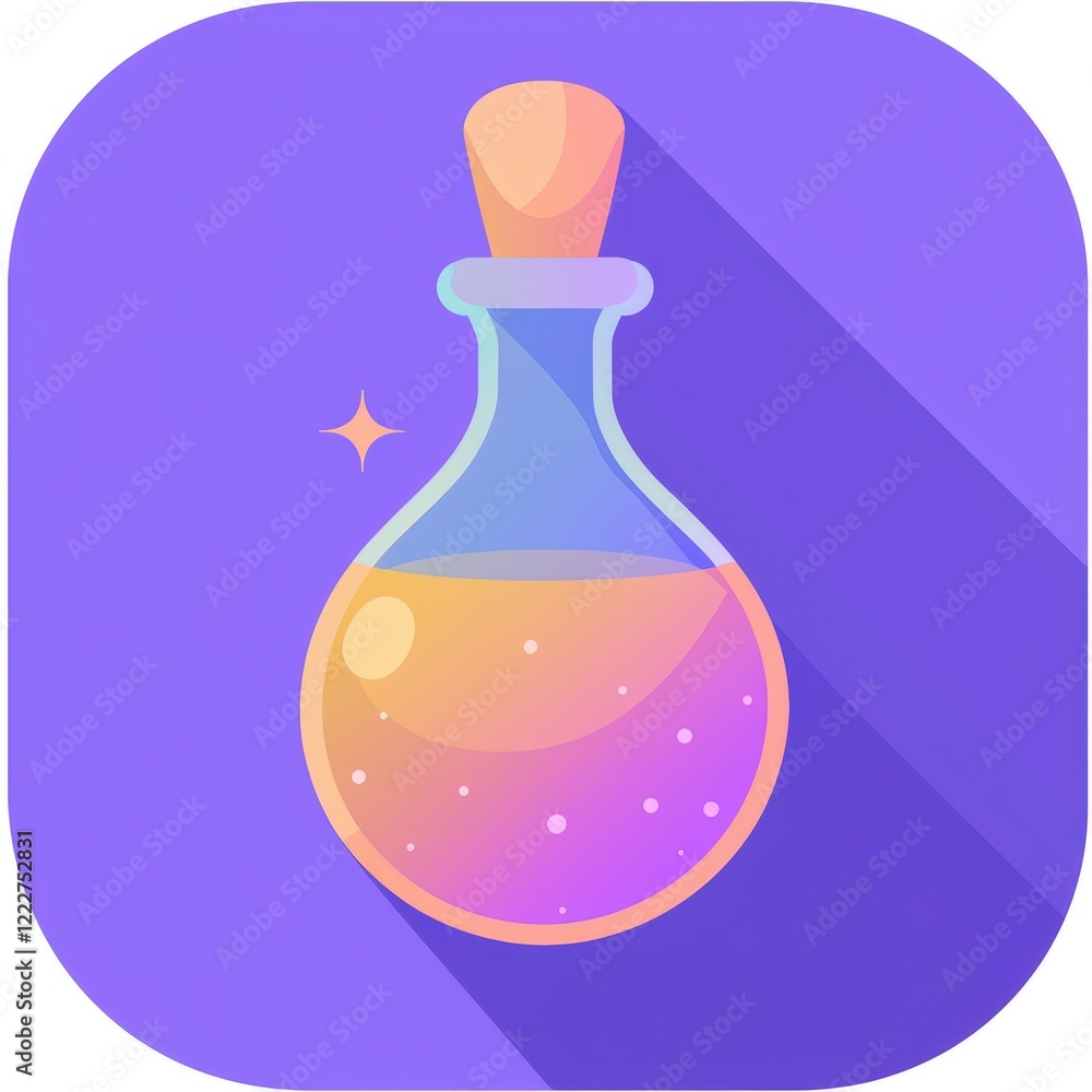Colorful potion bottle glowing with magic in a mystical setting Colorful potion bottle glowing with magic in a mystical setting