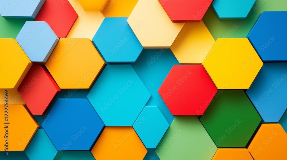 A vibrant geometric pattern featuring interlocking hexagons in bold, contrasting colors. Minimal abstract background. A vibrant geometric pattern featuring interlocking hexagons in bold, contrasting colors. Minimal abstract background.