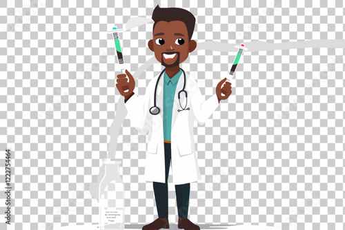 Young scientist in a lab coat holding test tubes filled with vibrant liquids, focused expression, modern research facility background