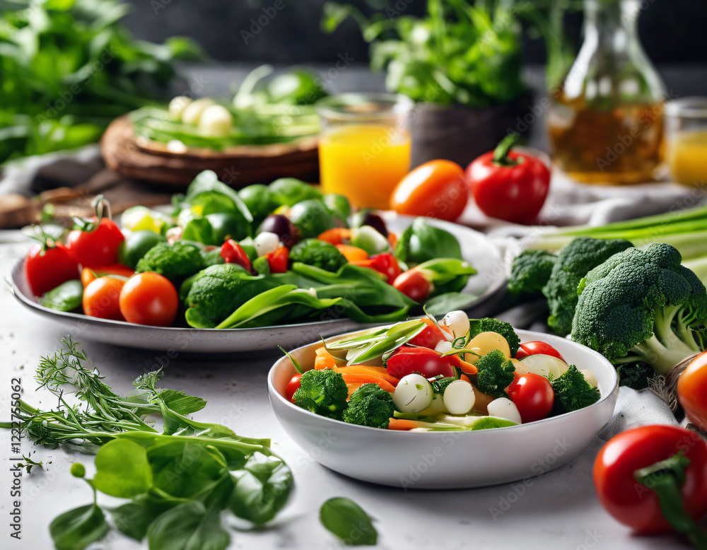 Spring food. Fresh healthy eating, vegetarian and vegan recipes. Spring salad illustration. Spring food. Fresh healthy eating, vegetarian and vegan recipes. Spring salad illustration.