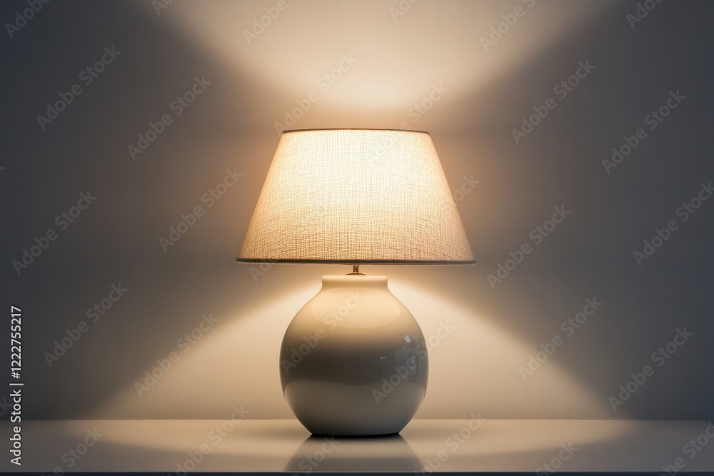 Elegant table lamp radiating warmth with soft lighting against a minimalistic white backdrop Elegant table lamp radiating warmth with soft lighting against a minimalistic white backdrop