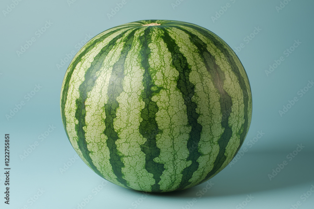Single round watermelon, green rind, dark green stripes. Single round watermelon, green rind, dark green stripes.
