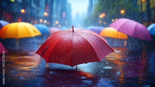 Wallpaper Mural A background of colorful umbrellas scattered across a rainy cityscape. Torontodigital.ca