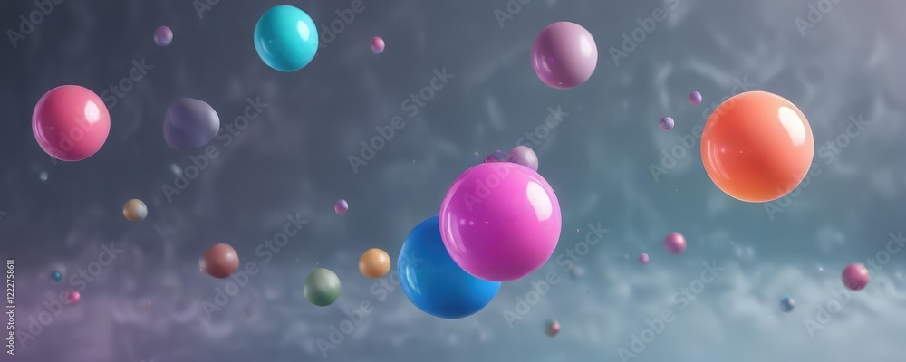 Fototapeta premium gradient background with floating colored spheres and rising bubbles, colorful liquids, gradient background