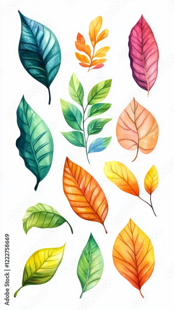 Obraz premium Vibrant Watercolor Leaves Design for Autumn Decor