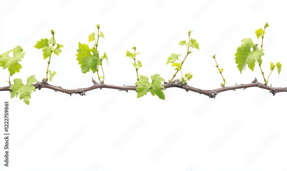 Four vines are growing on a white background. The vines are green and appear to be reaching for the sky Four vines are growing on a white background. The vines are green and appear to be reaching for the sky