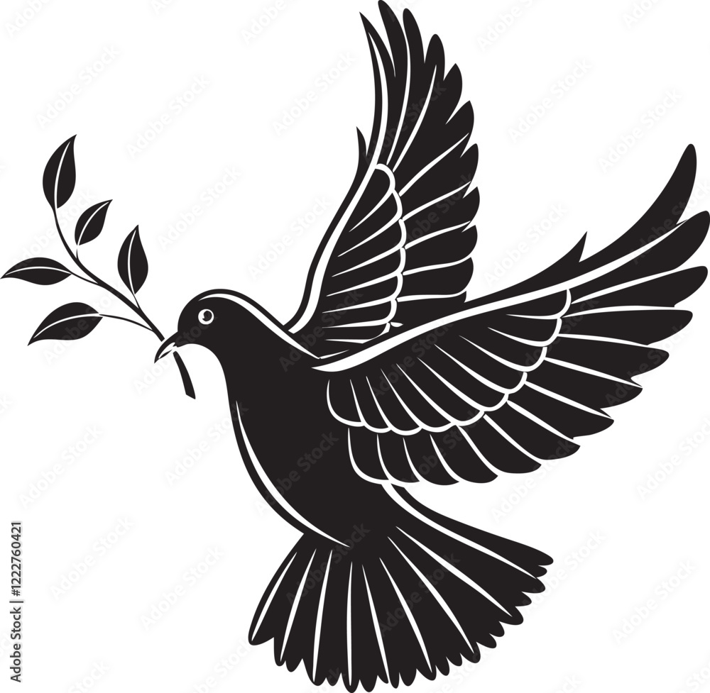 Fototapeta premium Silhouette of a Dove with Olive Branch Symbol of Peace