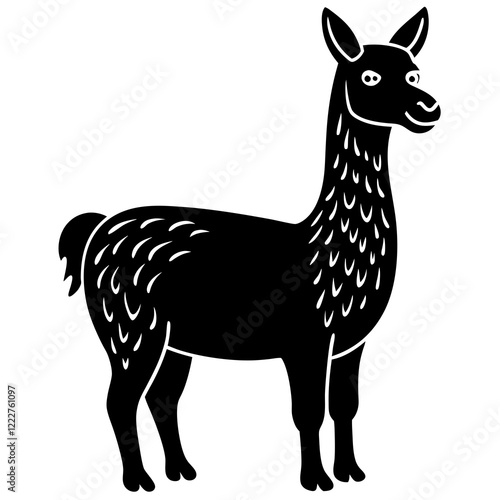 Cute Silhouette of a Llama line art vector cartoon illustration