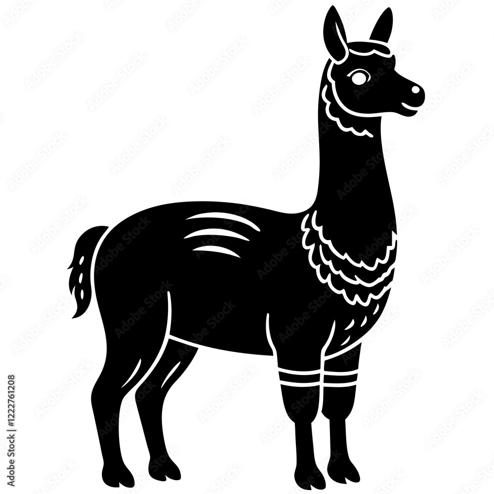 Fototapeta premium Cute Silhouette of a Llama line art vector cartoon illustration